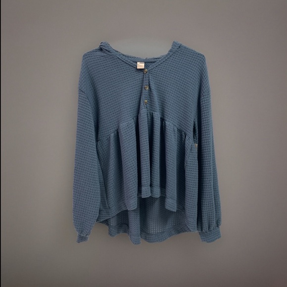 NWOT So Goods For Life Top Womens Small Blue Puff Sleeve/Hoodie Cottagecore/Boho - Picture 1 of 4